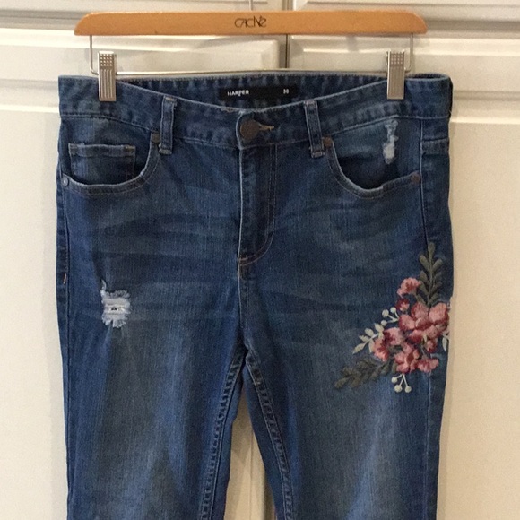 Harper Denim - Harper Embroidered & Ripped Skinny Jeans